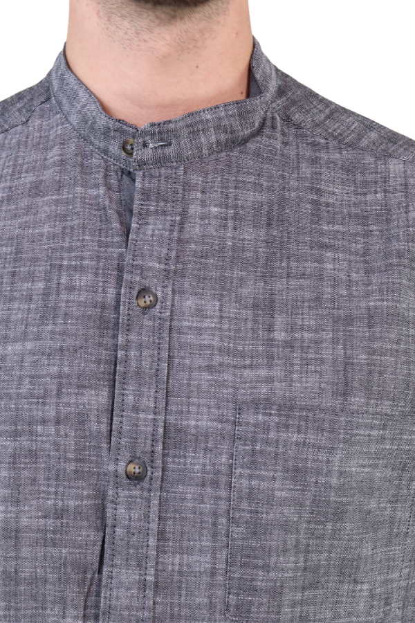 Camisas De Vestir Manga Corta Look De Lino Negro Jaspe Slim Fit Hombre